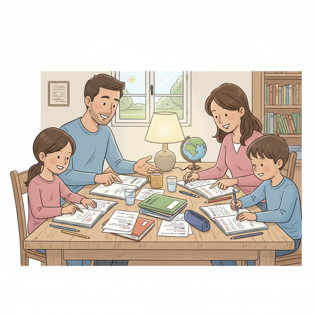 Parents et enfants jouant à un jeu éducatif