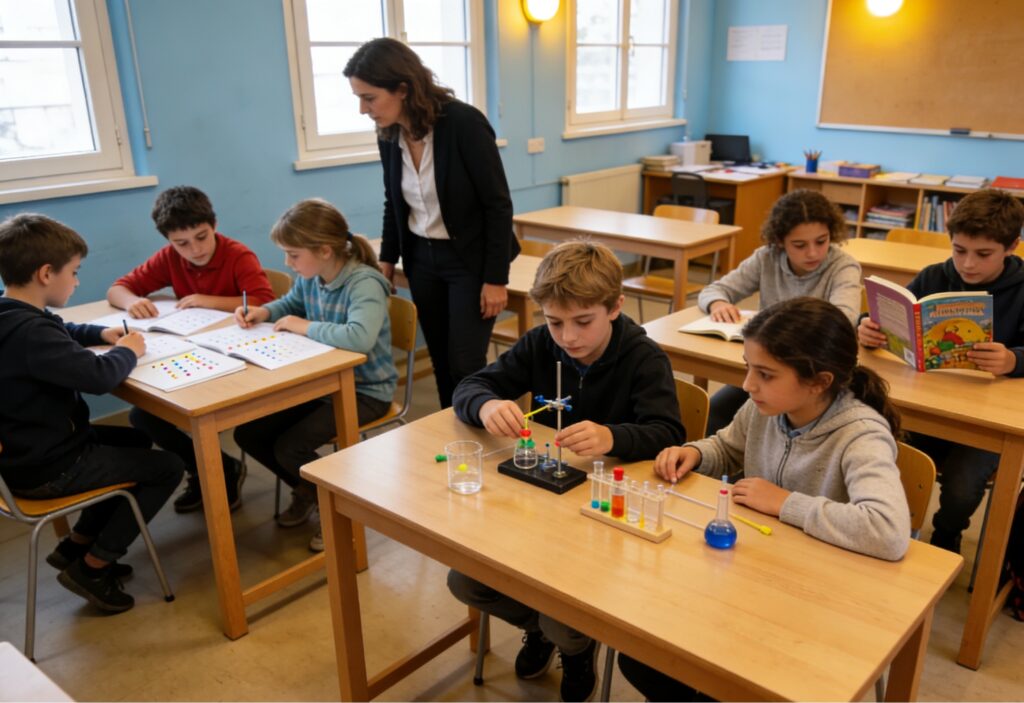 Élèves du collège travaillant en groupes de besoin en français et mathématiques