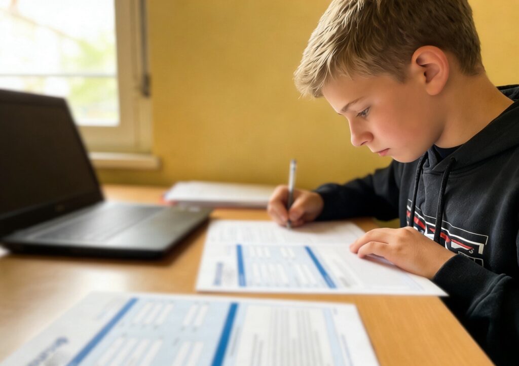 Un lycéen français préparant sa candidature Parcoursup sur ordinateur pour choisir ses vœux d’orientation dans l’enseignement supérieur.