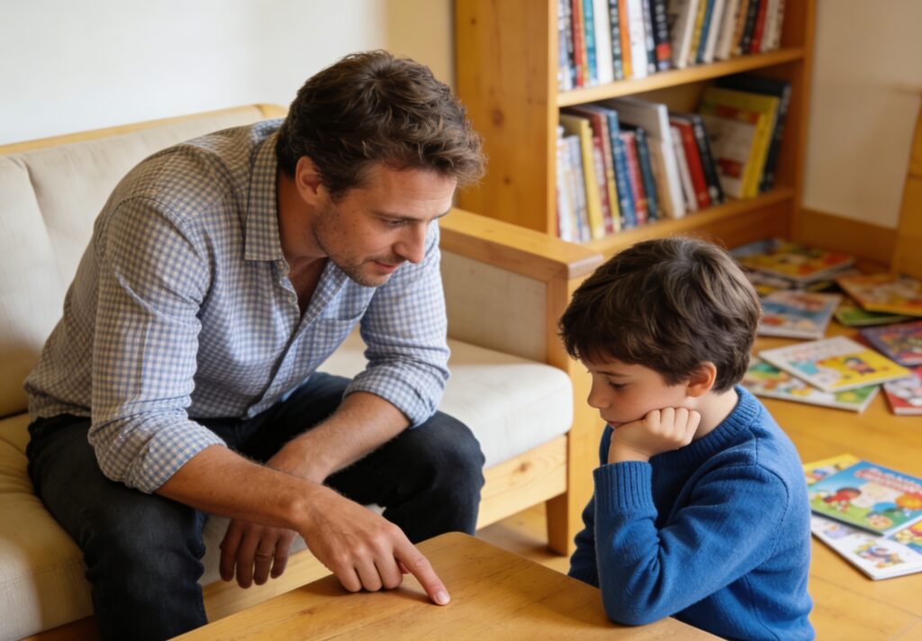 Parent posant des questions pour développer la pensée critique de son enfant