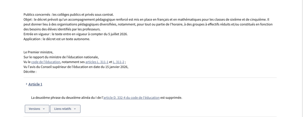 Journal officiel les groupes de besoin en français et en mathématiques deviennent facultatifs