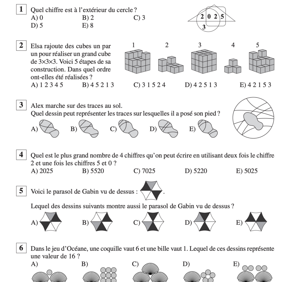 Sujets PDF du Kangourou des mathématiques – Sujet E
