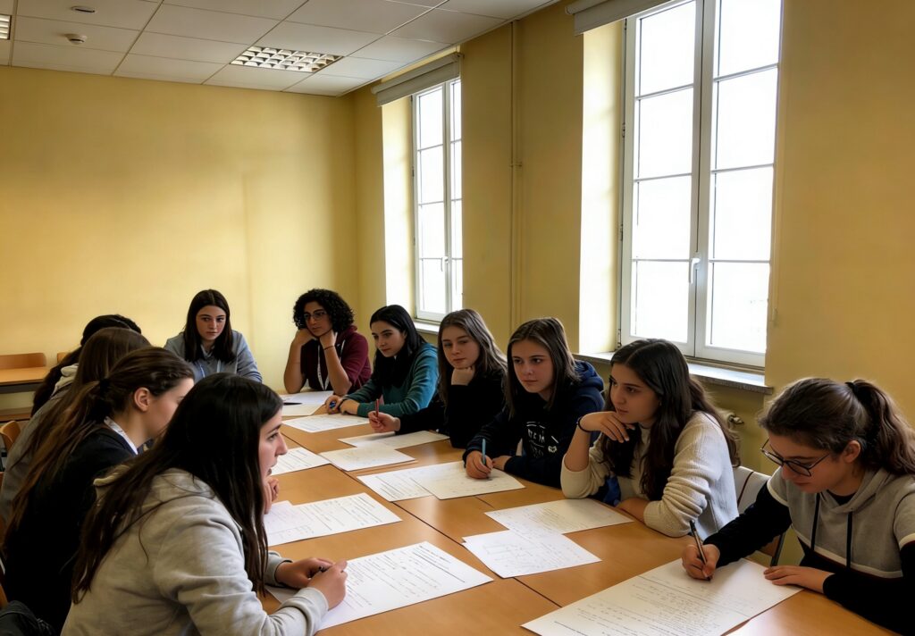 filles participant à la European Girls’ Mathematical Olympiad EGMO en compétition