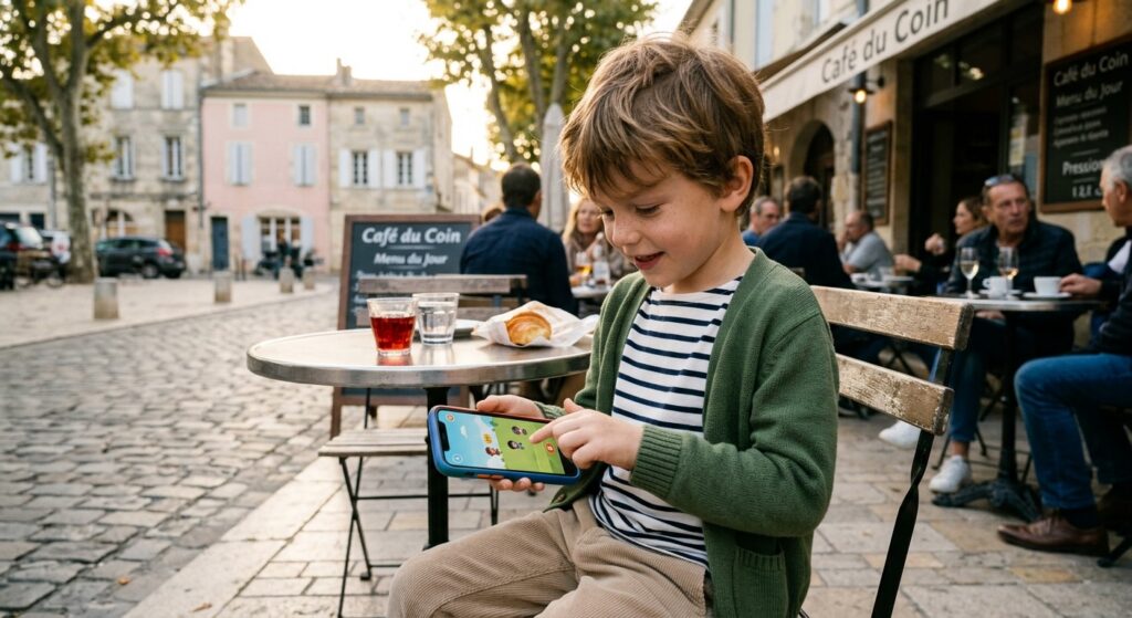 Jeune garçon concentré sur l'écran de son smartphone, illustrant l'importance de la protection des mineurs en ligne.